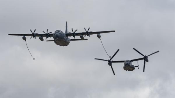 Osprey i Super Hercules, pokaz tankowania w locie, RIAT 2023